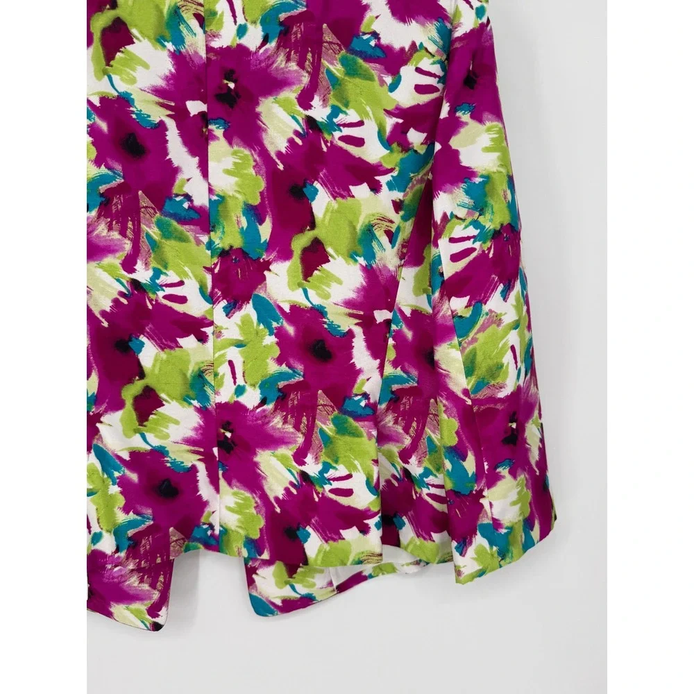 Kasper Floral Blazer Women 12 Magenta Green Excellent Abstract Open Front Jacket - Picture 11 of 14